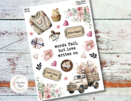 Country Love Story Deco Sticker Kit 192 – Rustic Romance Valentine Stickers for Planners, Journaling, Scrapbooking, and Creative Paper Crafting