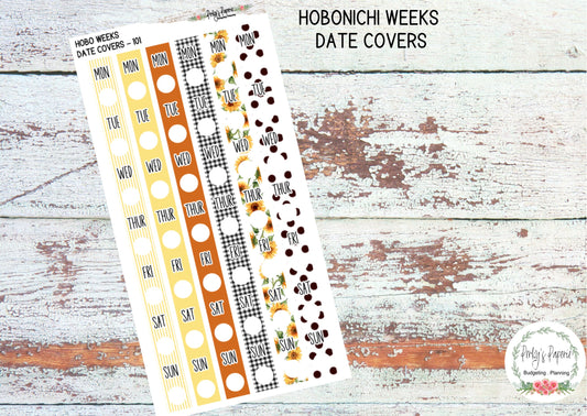 Hobonichi Weeks Date Cover Planner Stickers -  Weekly Planning for Fall Autumn Transition with Sunflowers and Honey Bees 101