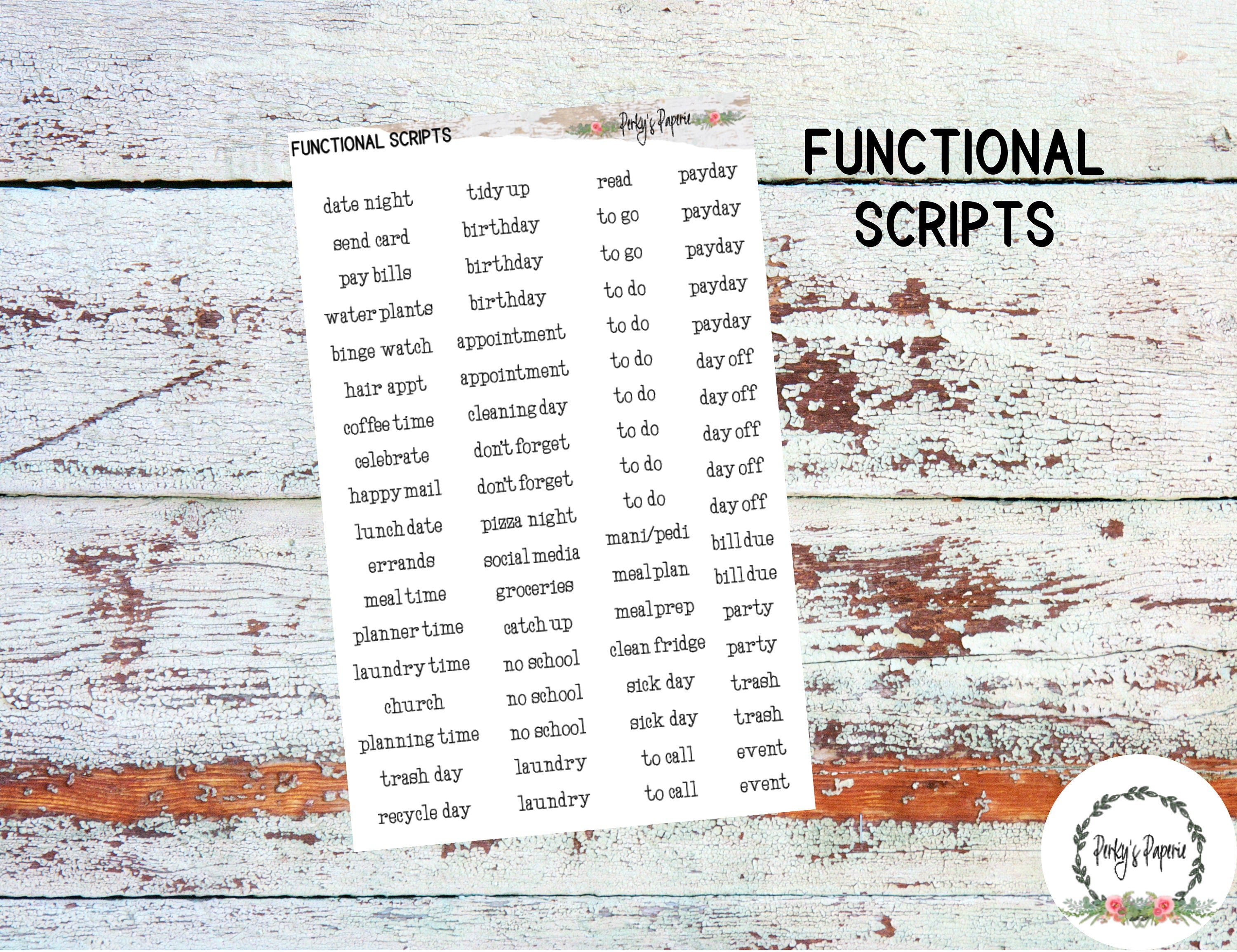 Functional Mixed Life Script Planner Stickers in Typewriter Font ...