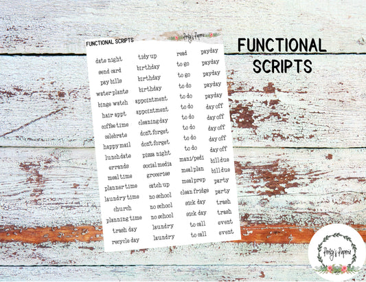 Functional Mixed Life Script Planner Stickers in Typewriter Font