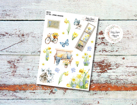 Full Sheet Deco Planner Stickers of Daffodils and Crocus Flowers in Spring Awakens Kit #158, Decorative Stickers for All Planner Sizes
