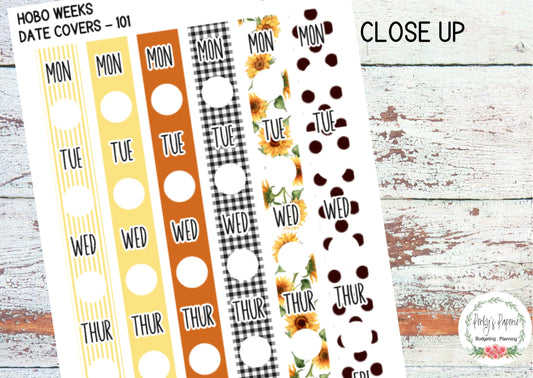 Hobonichi Weeks Date Cover Planner Stickers -  Weekly Planning for Fall Autumn Transition with Sunflowers and Honey Bees 101